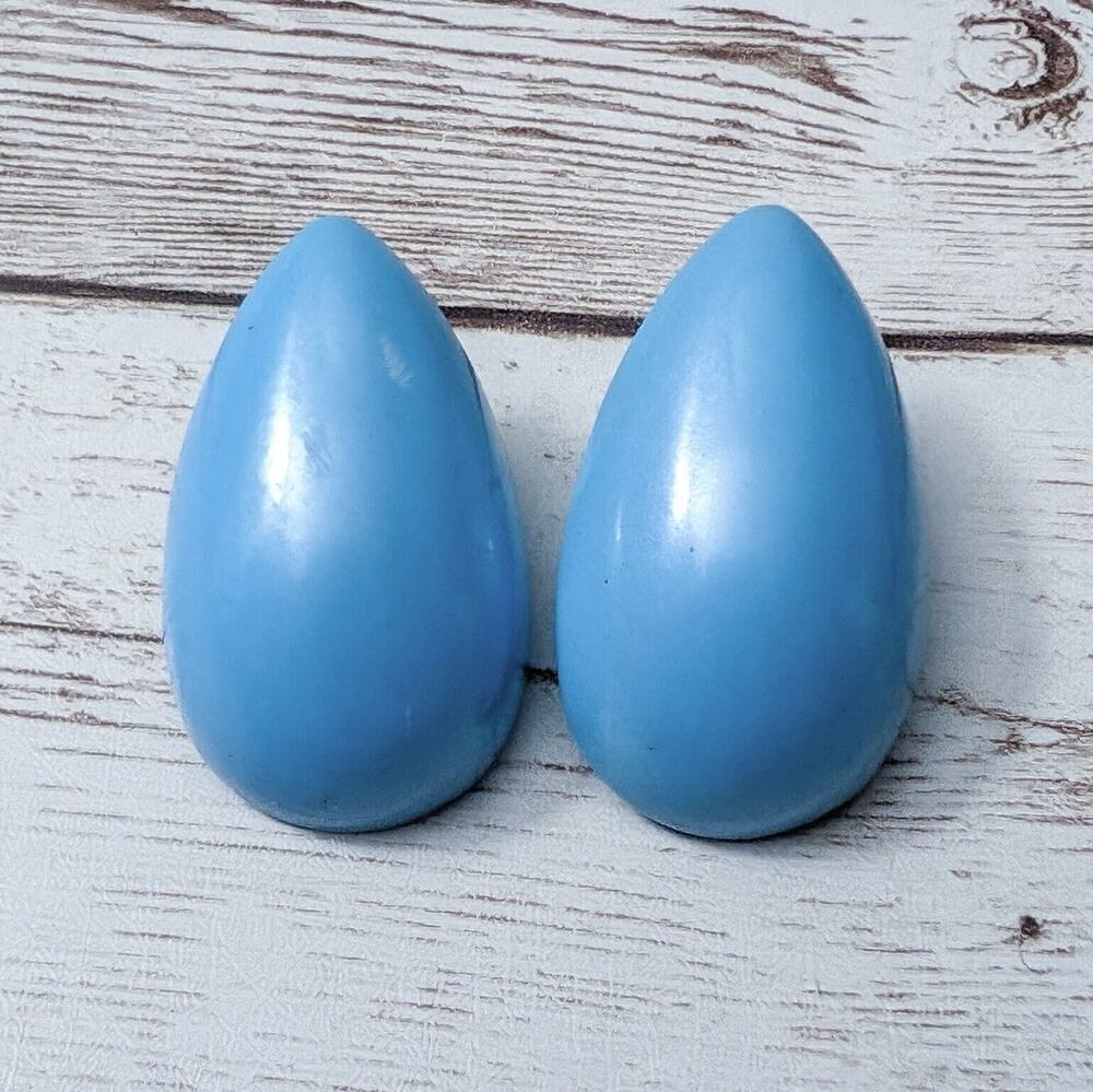 Vintage Stud Earrings For Pierced Ears 1.5" Large Teardrop Shape Light Blue